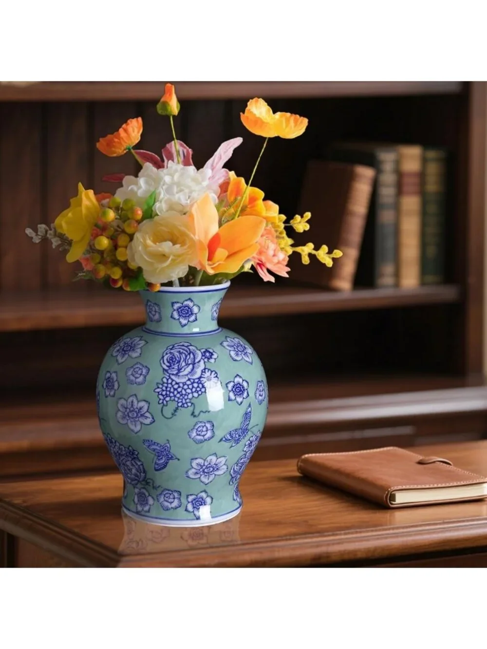 Large Vintage Floral Ceramic Vase - Rustic Chinoiserie Home Décor, Centerpiece